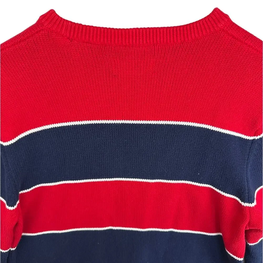 Chaps Red Navy Stripe Pullover Crewneck Sweater Men L